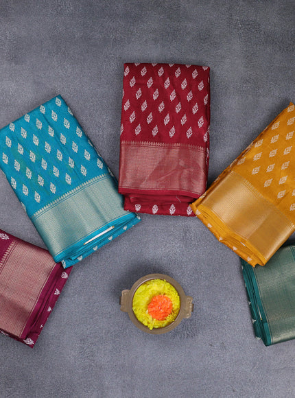 Semi dola pack of 5 multi colour with allover butta prints and zari woven border