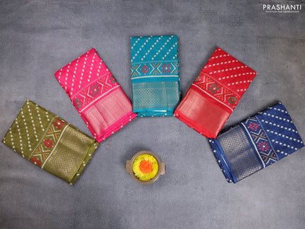 Semi dola pack of 5 multi colour with allover ikat weaves and zari woven border