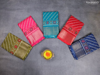 Semi dola pack of 5 multi colour with allover ikat weaves and zari woven border