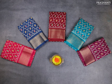 Semi dola pack of 5 multi colour with allover ikat weaves and zari woven border
