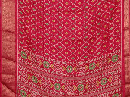 Semi dola pack of 5 multi colour with allover ikat weaves and zari woven border