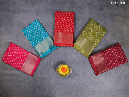 Semi dola pack of 5 multi colour with allover bandhani butta prints and zari woven border