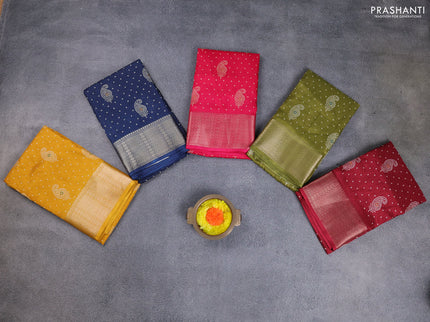 Semi dola pack of 5 multi colour with allover bandhani paisley butta prints and zari woven border