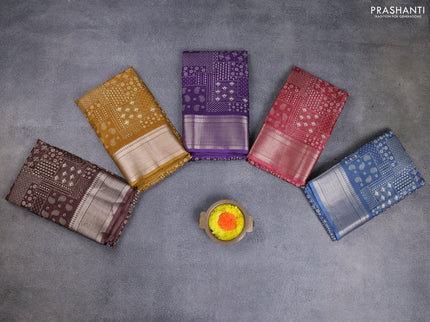 Semi dola pack of 5 multi colour with allover prints and zari woven border