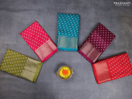 Semi dola pack of 5 multi colour with allover bandhani butta prints and zari woven border