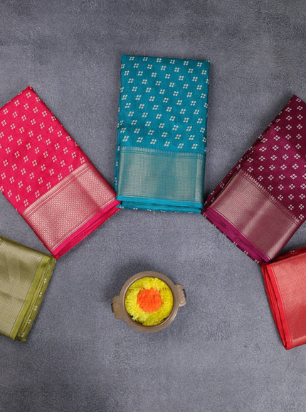 Semi dola pack of 5 multi colour with allover bandhani butta prints and zari woven border