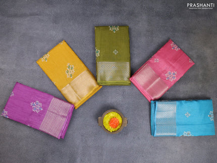 Semi dola pack of 5 multi colour with allover floral butta prints and zari woven border