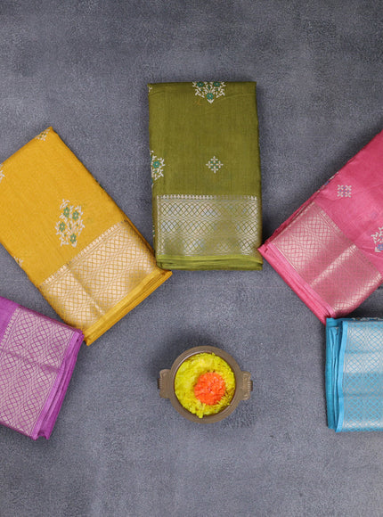 Semi dola pack of 5 multi colour with allover floral butta prints and zari woven border