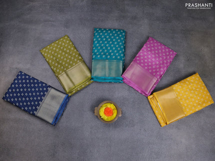 Semi dola pack of 5 multi colour with allover bandhani butta prints and zari woven border