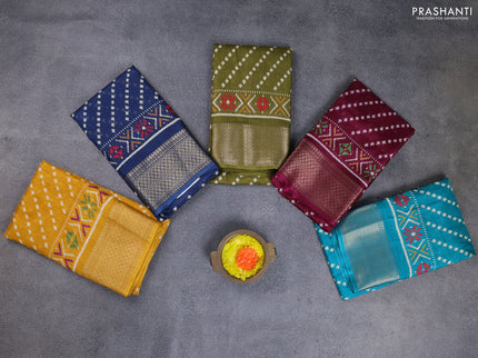 Semi dola pack of 5 multi colour with allover ikat weaves and zari woven border
