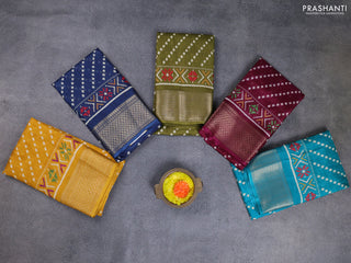 Semi dola pack of 5 multi colour with allover ikat weaves and zari woven border