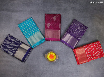 Semi dola pack of 5 multi colour and multi design with allover prints and zari woven border