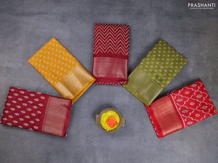 Semi dola pack of 5 multi colour and multi design with allover prints and zari woven border