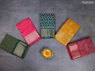 Semi dola pack of 5 multi colour and multi design with allover prints and zari woven border