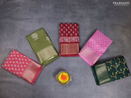 Semi dola pack of 5 multi colour with allover butta prints and zari woven border