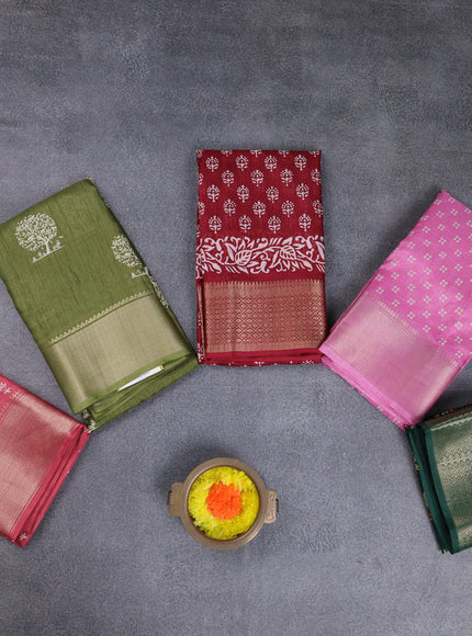 Semi dola pack of 5 multi colour with allover butta prints and zari woven border