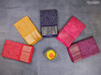 Semi dola pack of 5 multi colour with allover geometric prints and zari woven border
