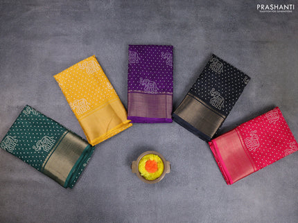 Semi dola pack of 5 multi colour with allover bandhani butta prints and zari woven border
