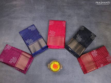 Semi dola pack of 5 multi colour with allover bandhani butta prints and zari woven border