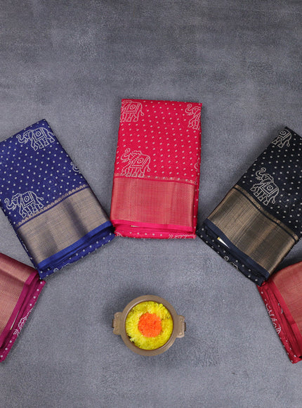 Semi dola pack of 5 multi colour with allover bandhani butta prints and zari woven border