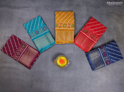 Semi dola pack of 5 multi colour with allover ikat weaves and zari woven border