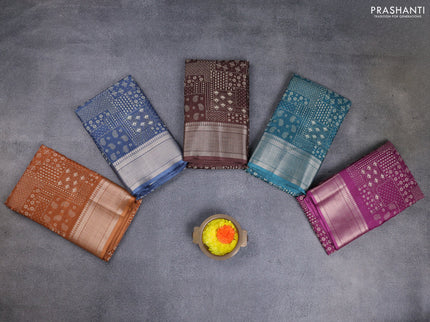 Semi dola pack of 5 multi colour with allover prints and zari woven border