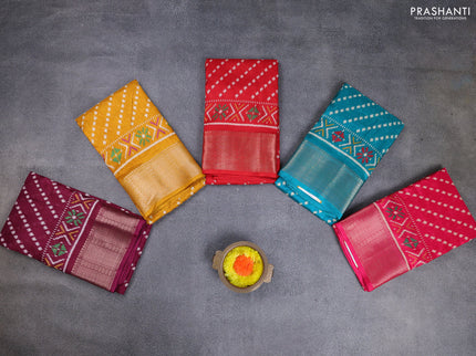 Semi dola pack of 5 multi colour with allover ikat weaves and zari woven border