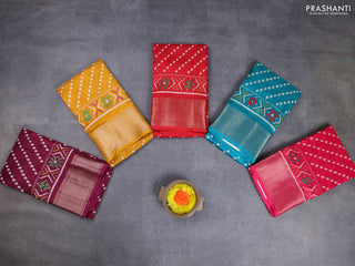 Semi dola pack of 5 multi colour with allover ikat weaves and zari woven border