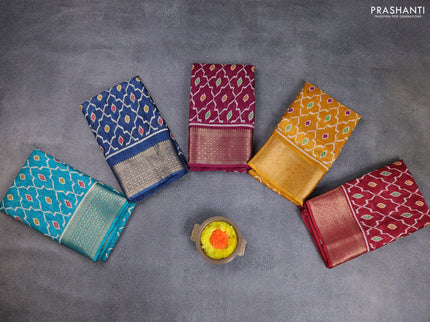 Semi dola pack of 5 multi colour with allover ikat weaves and zari woven border
