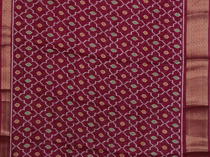 Semi dola pack of 5 multi colour with allover ikat weaves and zari woven border