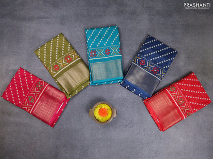Semi dola pack of 5 multi colour with allover ikat weaves and zari woven border