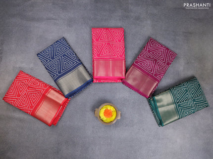 Semi dola pack of 5 multi colour with allover geometric prints and zari woven border