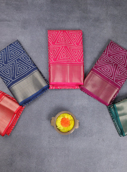 Semi dola pack of 5 multi colour with allover geometric prints and zari woven border