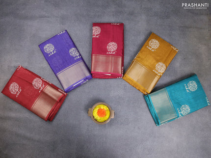 Semi dola pack of 5 multi colour with allover butta prints and zari woven border