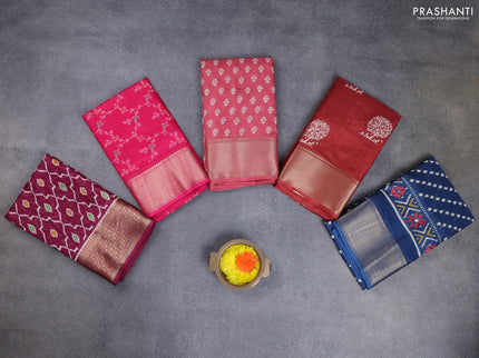Semi dola pack of 5 multi colour and multi design with allover prints and zari woven border