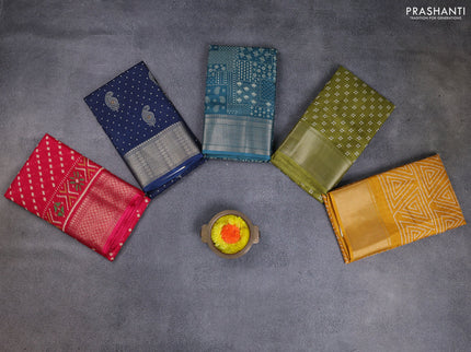 Semi dola pack of 5 multi colour and multi design with allover prints and zari woven border