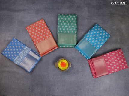 Semi dola pack of 5 multi colour with allover butta prints and zari woven border