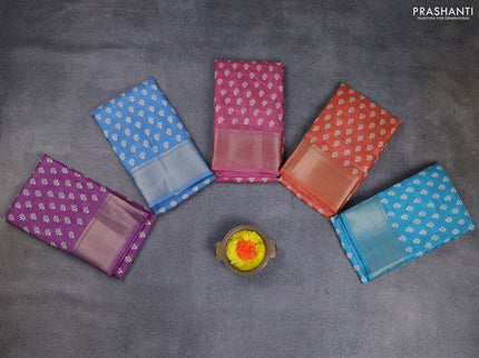 Semi dola pack of 5 multi colour with allover butta prints and zari woven border