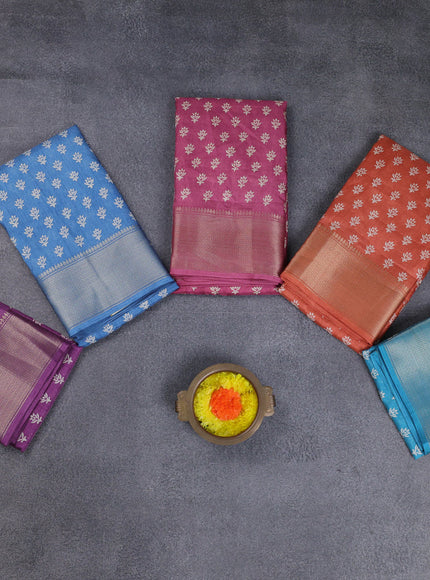 Semi dola pack of 5 multi colour with allover butta prints and zari woven border