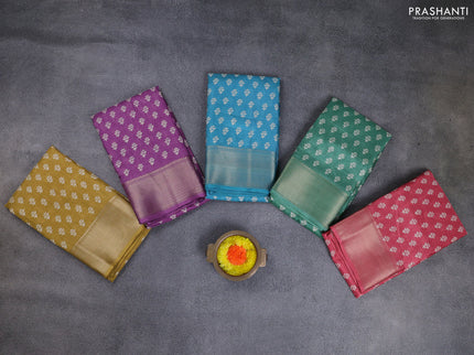 Semi dola pack of 5 multi colour with allover butta prints and zari woven border
