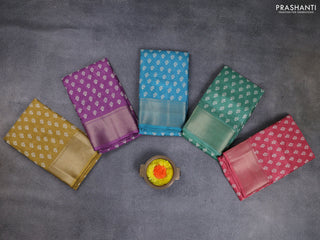 Semi dola pack of 5 multi colour with allover butta prints and zari woven border