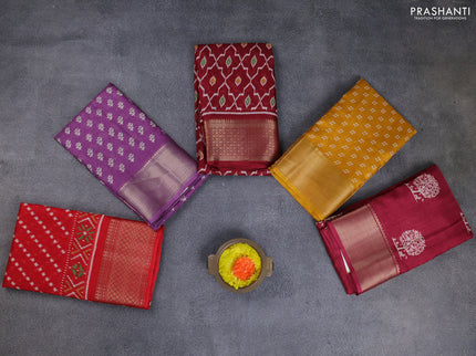 Semi dola pack of 5 multi colour and multi design with allover prints and zari woven border