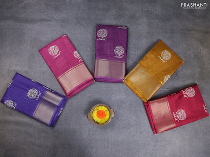 Semi dola pack of 5 multi colour with allover butta prints and zari woven border