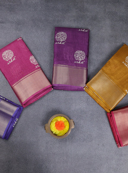 Semi dola pack of 5 multi colour with allover butta prints and zari woven border