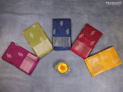 Semi dola pack of 5 multi colour with allover bandhani butta prints and zari woven border
