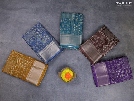 Semi dola pack of 5 multi colour with allover prints and zari woven border