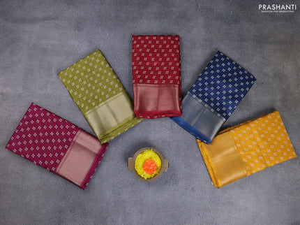 Semi dola pack of 5 multi colour with allover bandhani butta prints and zari woven border