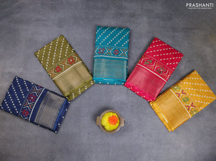Semi dola pack of 5 multi colour with allover ikat prints and zari woven border