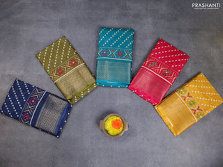 Semi dola pack of 5 multi colour with allover ikat prints and zari woven border