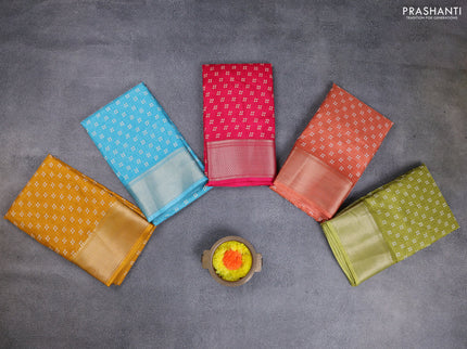 Semi dola pack of 5 multi colour with allover bandhani butta prints and zari woven border